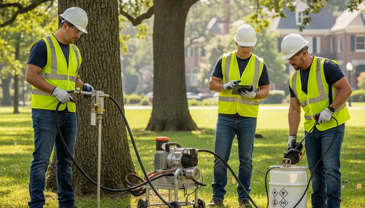 Tree care crew fertilizing trees in Oak Park, IL for healthier, stronger growth