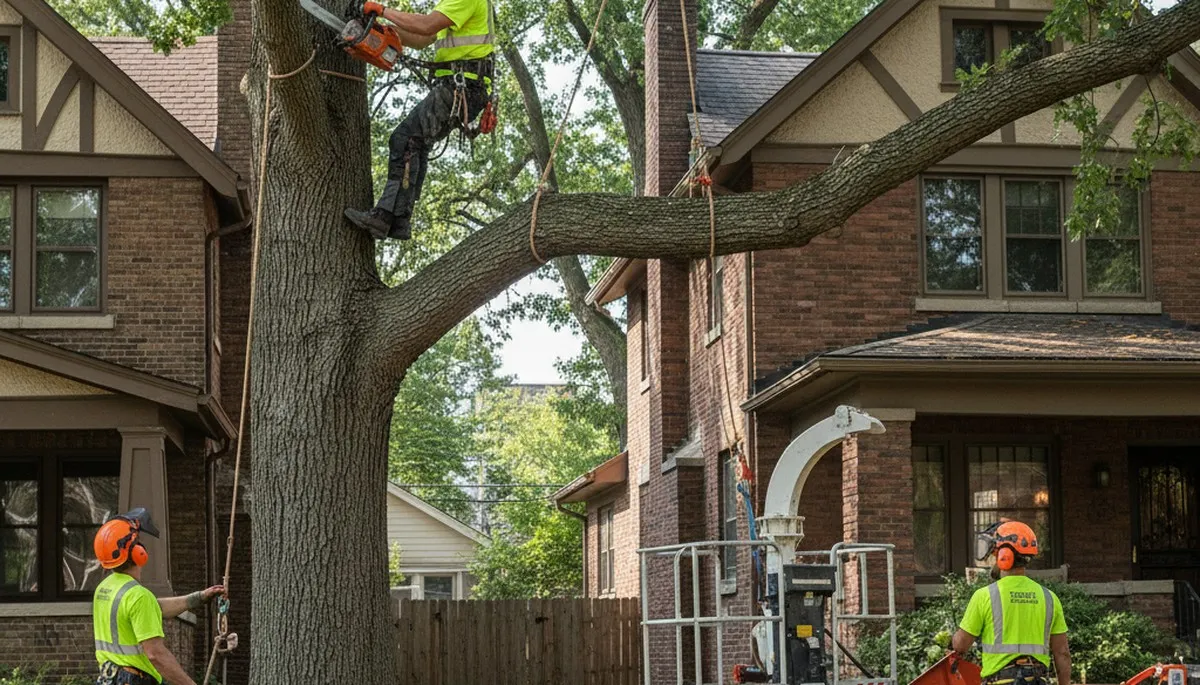 Tree service crew in Oak Park, IL providing professional tree care and removal for local properties